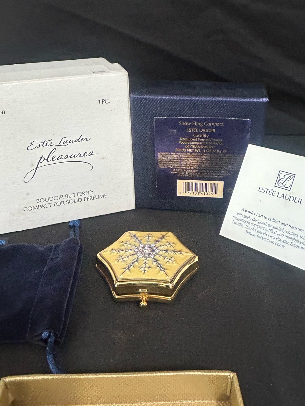 Estée Lauder Snow Flirt Compact Vintage Lucidity Pressed Powder Gold Snowflake N